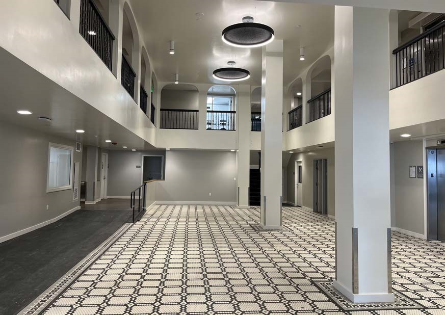 Ground floor view of lobby turned community room